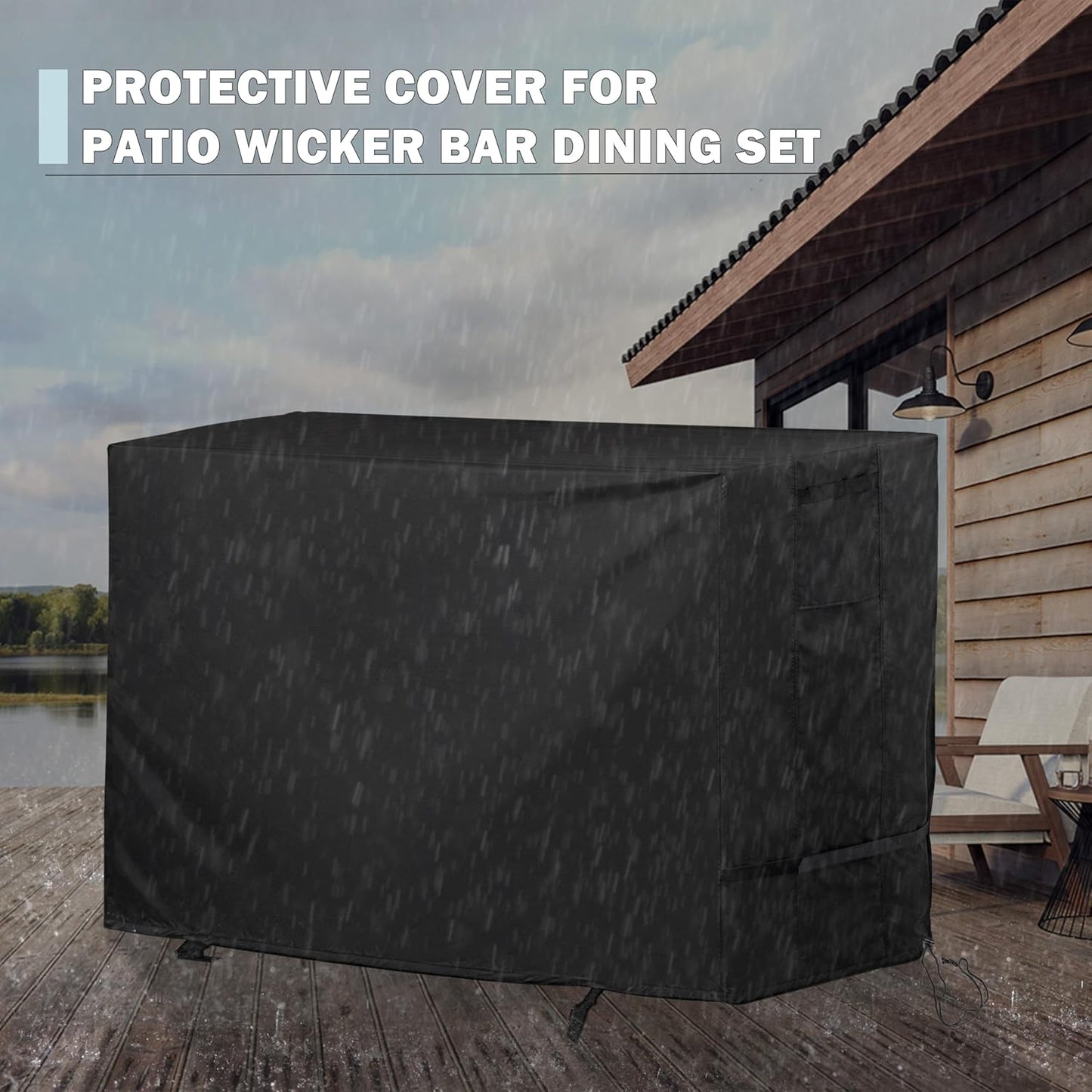 Bar Height Patio Set Cover for 7 Pieces Patio Bar Dining Table and Chairs Set, Patio Bar Set Cover for 6 Person-Outdoor Bar Height Table and Chairs