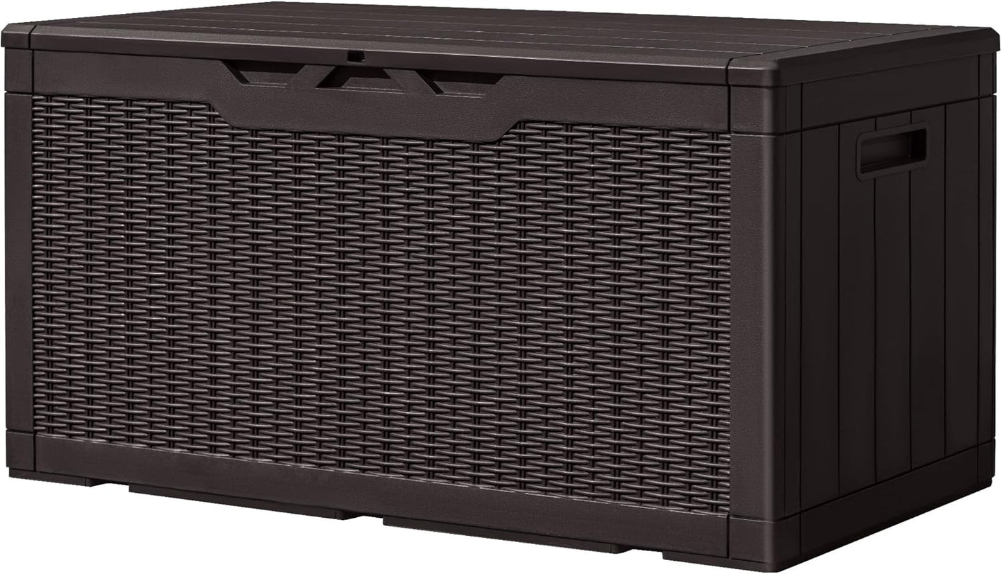 Greesum 230 Gallon HDPE Outdoor Storage Box with Removable Dividers, Weatherproof Oversized Deck Box for Patio, Garage, Garden, Black