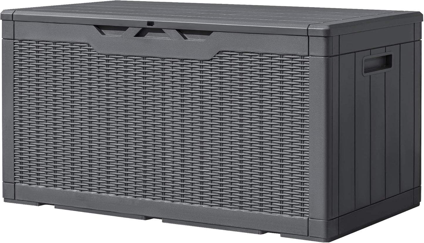Greesum 230 Gallon HDPE Outdoor Storage Box with Removable Dividers, Weatherproof Oversized Deck Box for Patio, Garage, Garden, Black