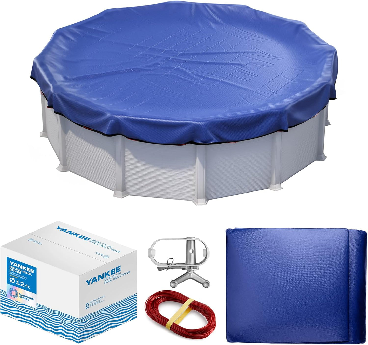 Winter Pool Cover 28 ft Round for Above Ground | Extra Thick & Durable Above-Ground Pool Cover | Sapphire Series of Premium Cold- and UV-Resistant Pool Cover | by Yankee Pool Pillow