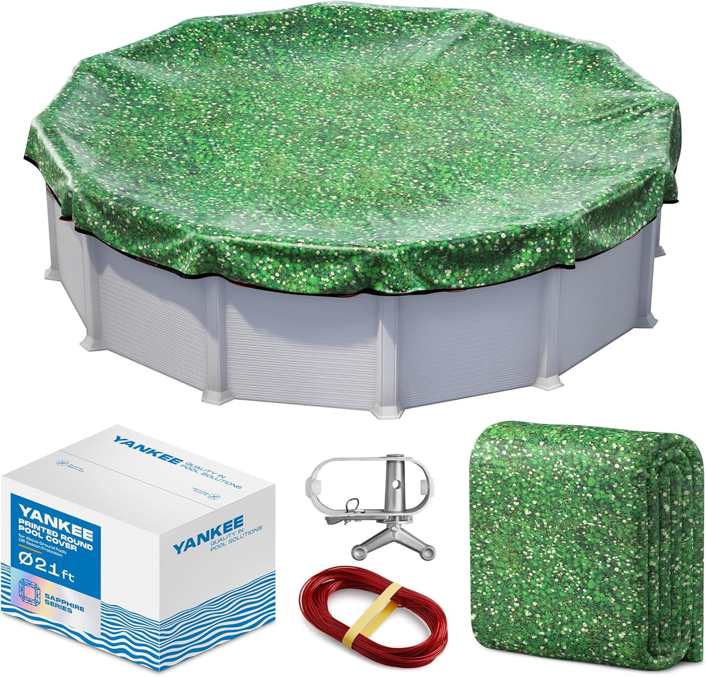 Winter Pool Cover 28 ft Round for Above Ground | Extra Thick & Durable Above-Ground Pool Cover | Sapphire Series of Premium Cold- and UV-Resistant Pool Cover | by Yankee Pool Pillow