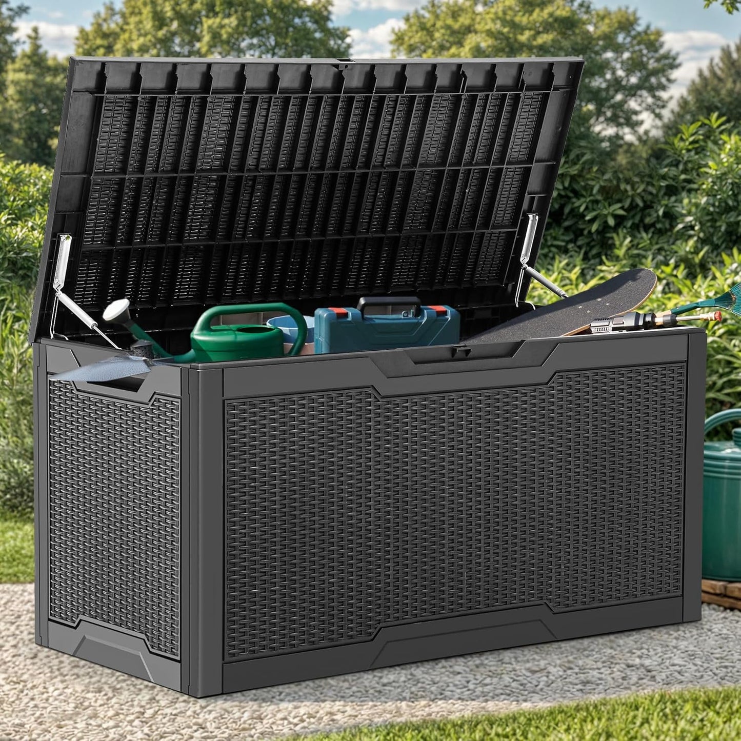 YITAHOME 260 Gallon Outdoor Storage Box, Large Water Resistant Resin Deck Box, Indoor Outdoor Lockable Storage Container for Patio, Garden, Cushions, Tools, Equipment(Black)