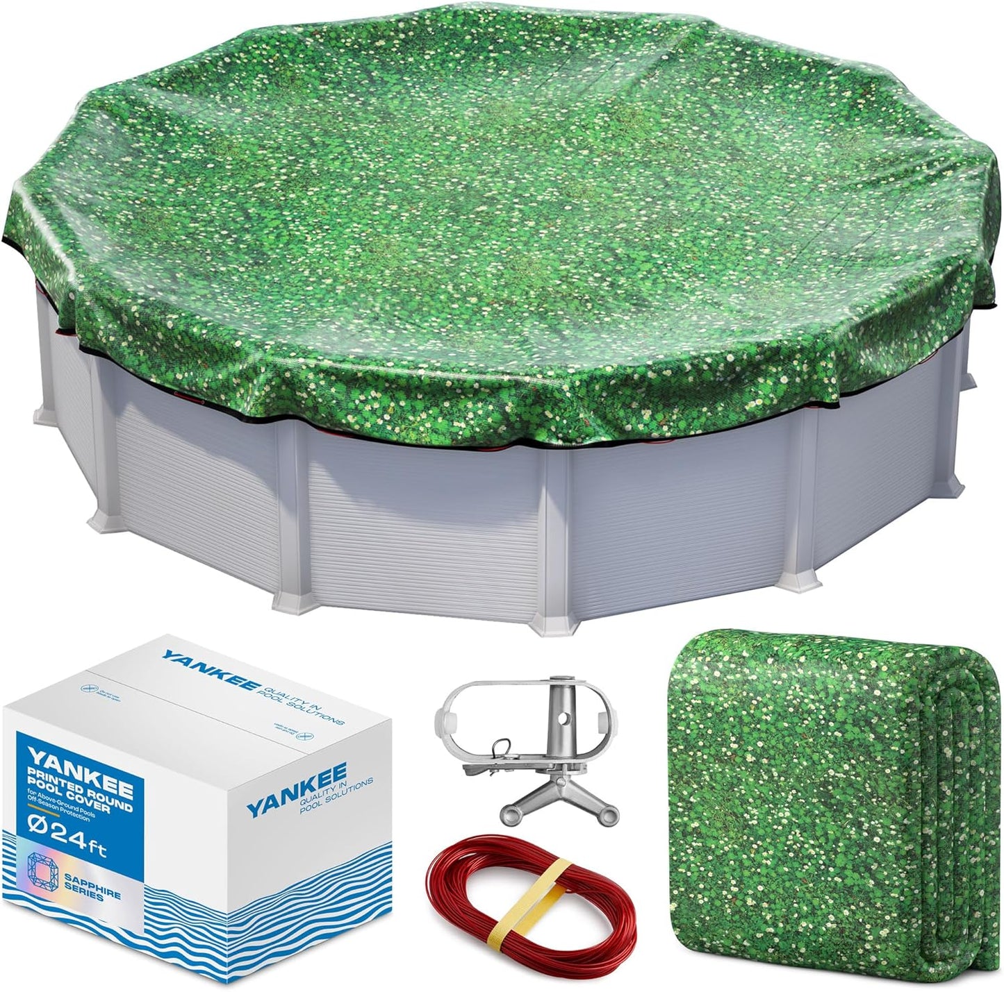 Winter Pool Cover 28 ft Round for Above Ground | Extra Thick & Durable Above-Ground Pool Cover | Sapphire Series of Premium Cold- and UV-Resistant Pool Cover | by Yankee Pool Pillow