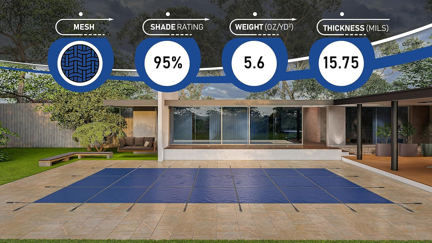 WaterWarden Inground Pool Safety Cover 12' x 24', Rectangle, 15-Year Warranty, UL Classified to ASTM F1346, Triple Stitched for MAX Strength, Abrasion Resistant, Hardware Included, Blue Mesh