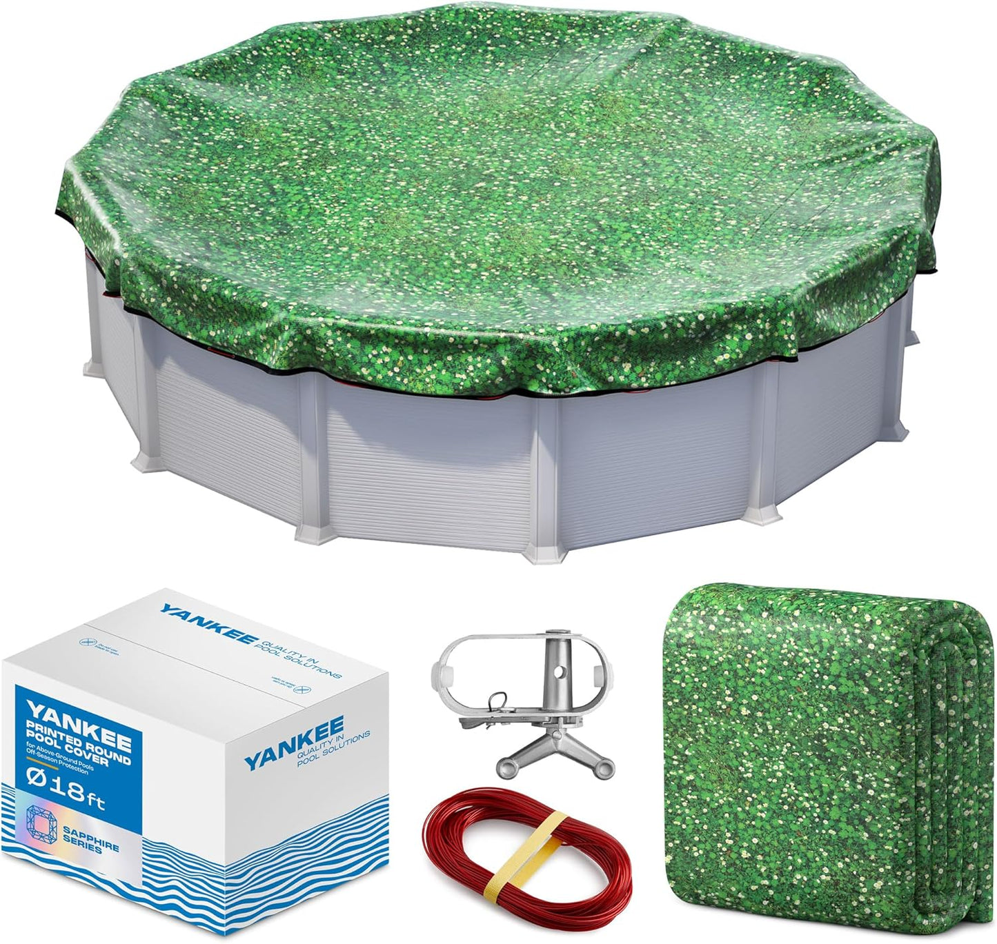 Winter Pool Cover 28 ft Round for Above Ground | Extra Thick & Durable Above-Ground Pool Cover | Sapphire Series of Premium Cold- and UV-Resistant Pool Cover | by Yankee Pool Pillow